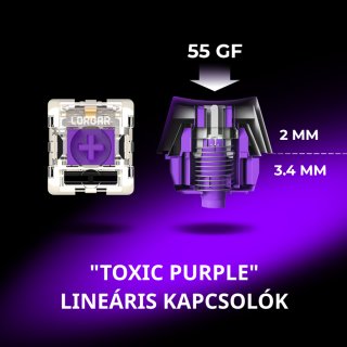 LORGAR KBP7075W Vezeték Nélküli Mechanikus Gamer Billentyűzet - Fekete/Piros (Angol Kiosztás)