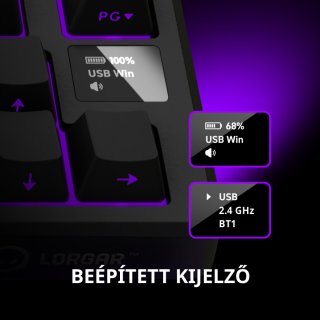 LORGAR KBP7075W Vezeték Nélküli Mechanikus Gamer Billentyűzet - Fekete/Piros (Angol Kiosztás)
