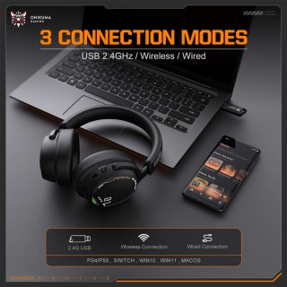 Onikuma GT886 3-Mode vezeték nélküli gamer headset, fekete