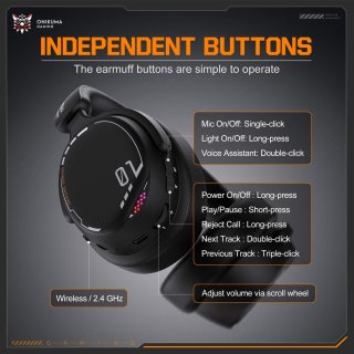 Onikuma GT886 3-Mode vezeték nélküli gamer headset, fekete
