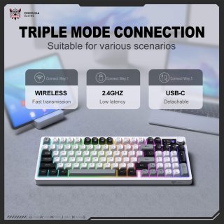 Onikuma MT902 Tri-Mode Vezeték Nélküli Gamer Billentyűzet - Fehér