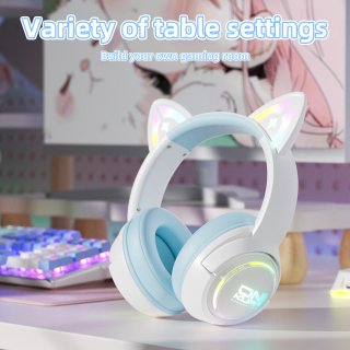 Onikuma GT838 vezeték nélküli cicafüles gamer headset, fehér-kék