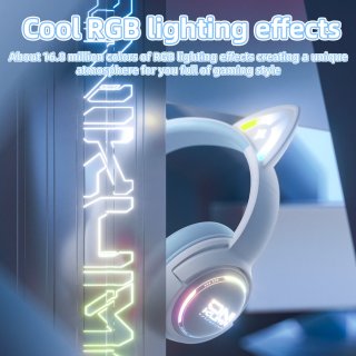 Onikuma GT838 vezeték nélküli cicafüles gamer headset, fehér-kék