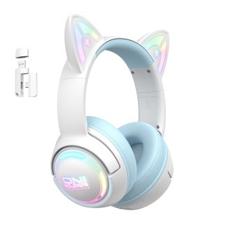 Onikuma GT838 vezeték nélküli cicafüles gamer headset, fehér-kék