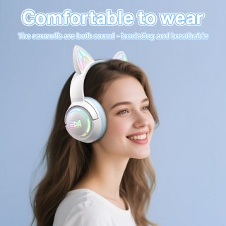 Onikuma GT838 vezeték nélküli cicafüles gamer headset, fehér-kék