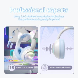 Onikuma GT838 vezeték nélküli cicafüles gamer headset, fehér-kék