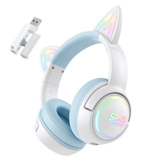 Onikuma GT838 vezeték nélküli cicafüles gamer headset, fehér-kék