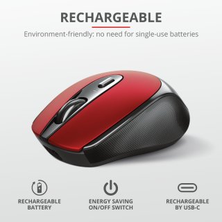 Trust Zaya Rechargeable Wireless Mouse - Piros