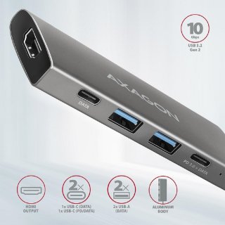 Axagon HMC-5G2 5 portos USB3.2. Gen 2 HUB - ezüstfekete