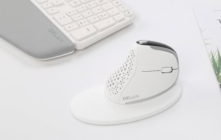 Delux M618XSD vezeték nélküli vertikális, ergonomikus egér Bluetooth + 2.4GHz RGB - Fehér