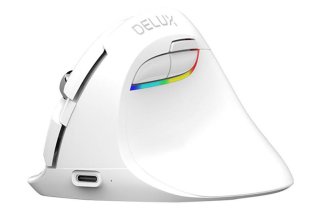 Delux M618Mini DB vezeték nélküli vertikális egér Bluetooth + 2.4GHz RGB - Fehér