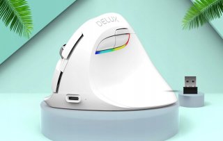 Delux M618Mini DB vezeték nélküli vertikális egér Bluetooth + 2.4GHz RGB - Fehér
