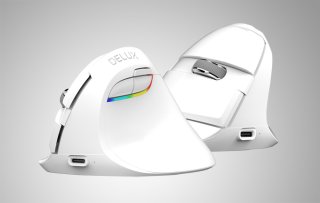 Delux M618Mini DB vezeték nélküli vertikális egér Bluetooth + 2.4GHz RGB - Fehér