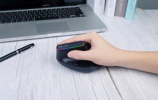 Delux M618DB vezeték nélküli vertikális egér Bluetooth + 2.4GHz RGB - Fekete