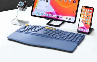 Delux GM903CV BT+2.4G Vezeték nélküli ergonomikus billentyűzet (kék)
