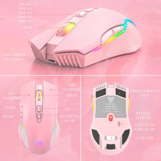 Onikuma CW905 2.4G Vezeték nélküli Gaming egér - Pink