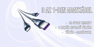 Remax Whirly Series 3 az 1-ben USB-A-Type-C-microUSB-Lightning töltő kábel 66W - 1,2m