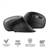 Trust Verro vertikális ergonomikus vezeték nélküli egér - fekete, vezeték nélküli, wireless, optikai