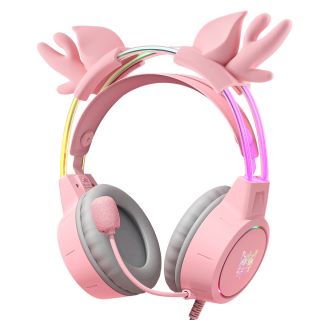 Onikuma X15 PRO Pink Gamer Fejhallgató - Rénszarvasos