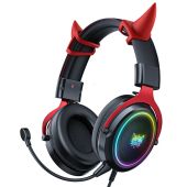 Onikuma X10 Fekete-Piros RGB Gamer Headset - Ördögszarvas - Headset