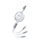 Remax Linon Series 3 in 1 Retractable gyorstöltő kábel 66W - Fehér