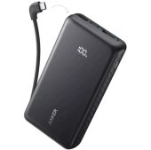 Anker Zolo Power Bank, 20000mAh, 22.5W, beépített USB-C kábellel, fekete