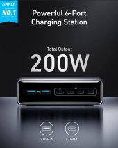 Anker Prime 200W 6-Port GaN asztali töltő, ezüst