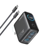Anker Charger (100W, 3 Ports, Smart Display) Dark Gray