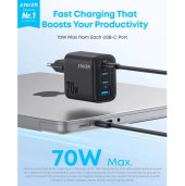 Anker Zolo 70W 4-portos PD 3.0 fali töltő, fekete