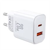Joyroom JR-TCF05 USB + USB-C Gyorstöltő Hálózati Adapter 20W - Fehér