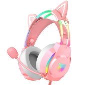 Onikuma X26 RGB cicafüles vezetékes gamer headset, pink, sztereó, mikrofonos, gamer, USB